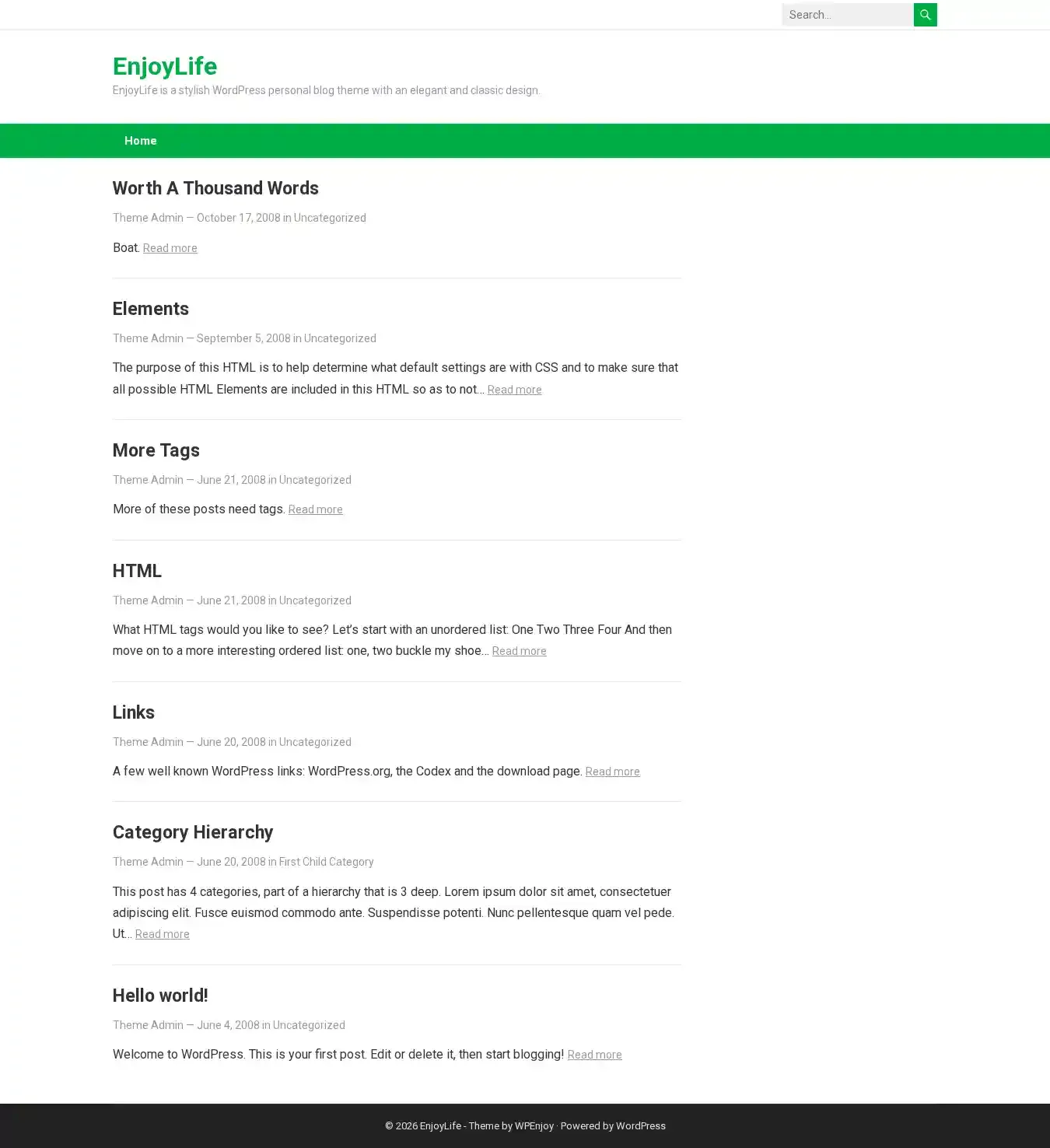 EnjoyLife home page on desktop