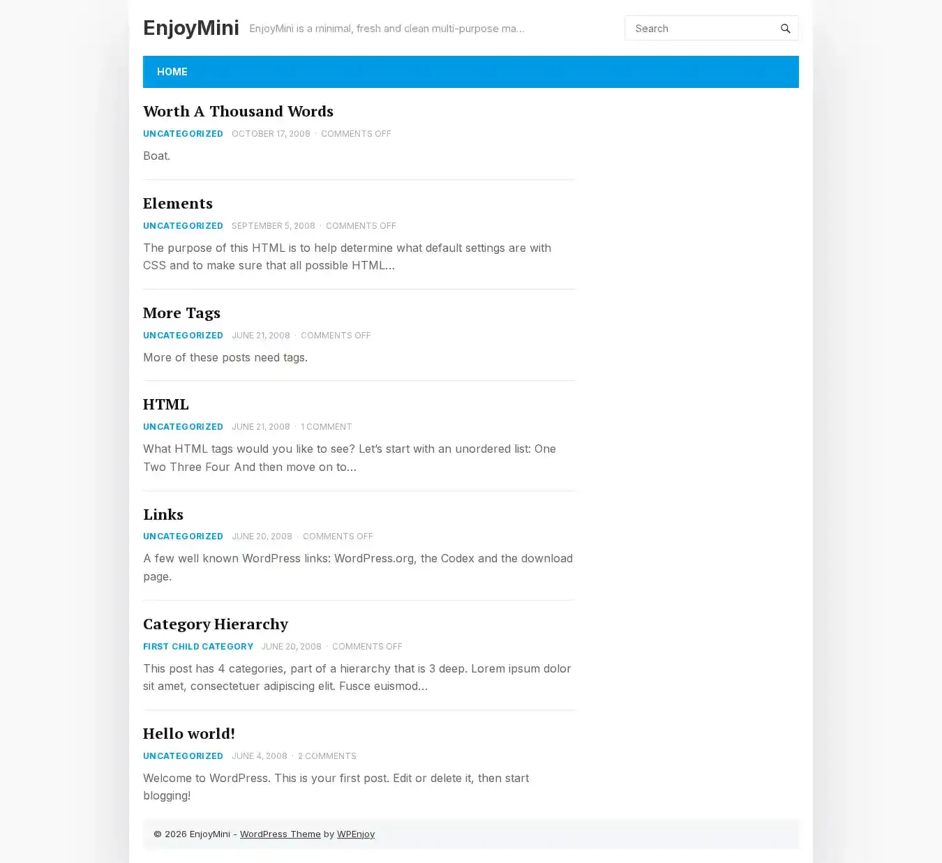 EnjoyMini home page on desktop