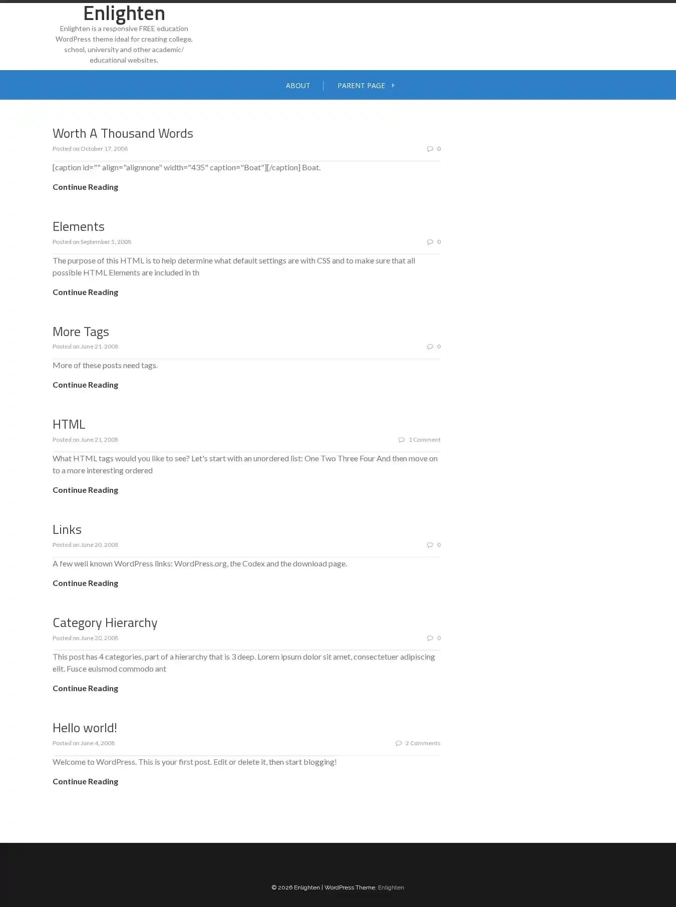 Enlighten home page on desktop