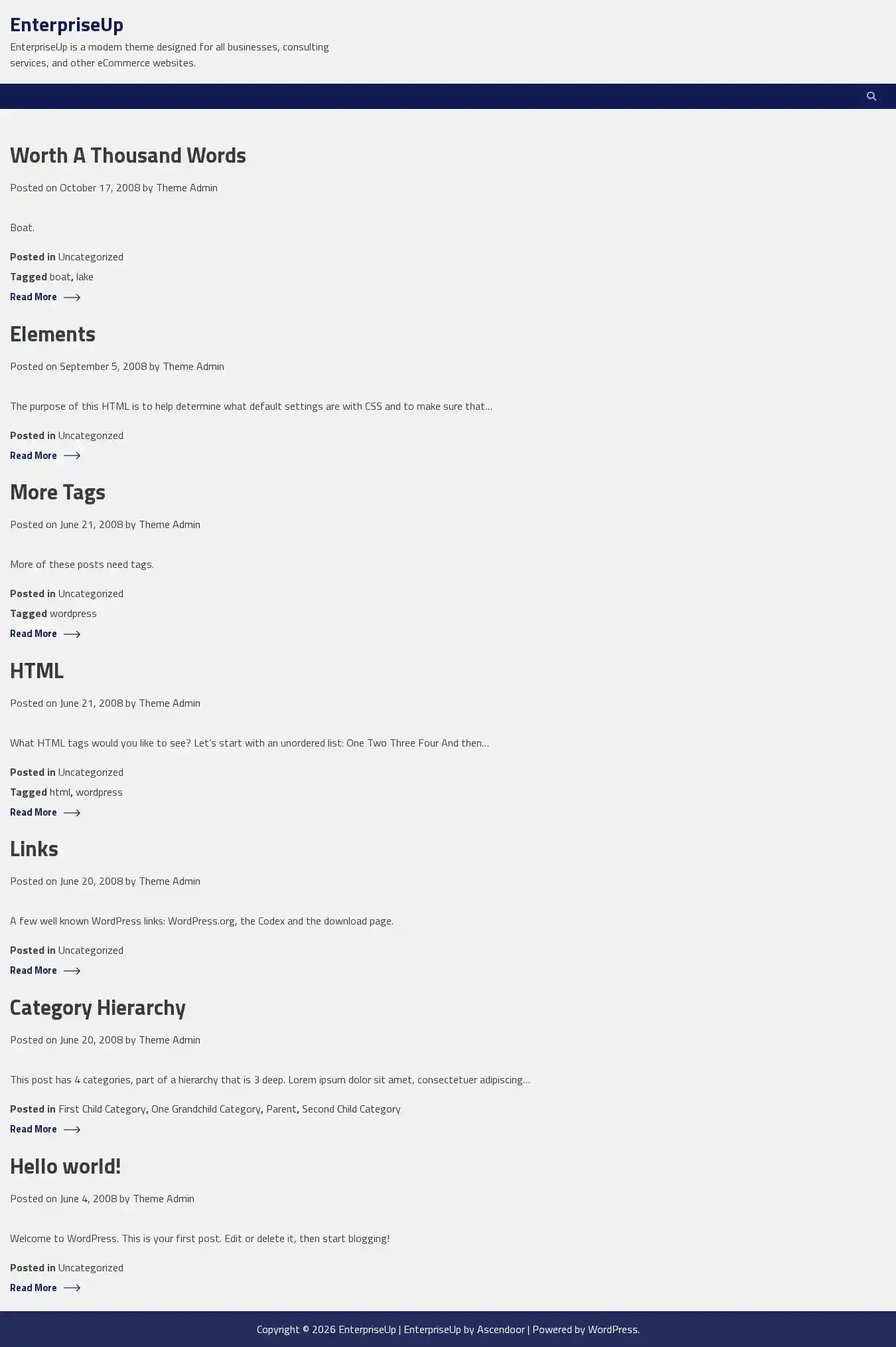 EnterpriseUp home page on desktop