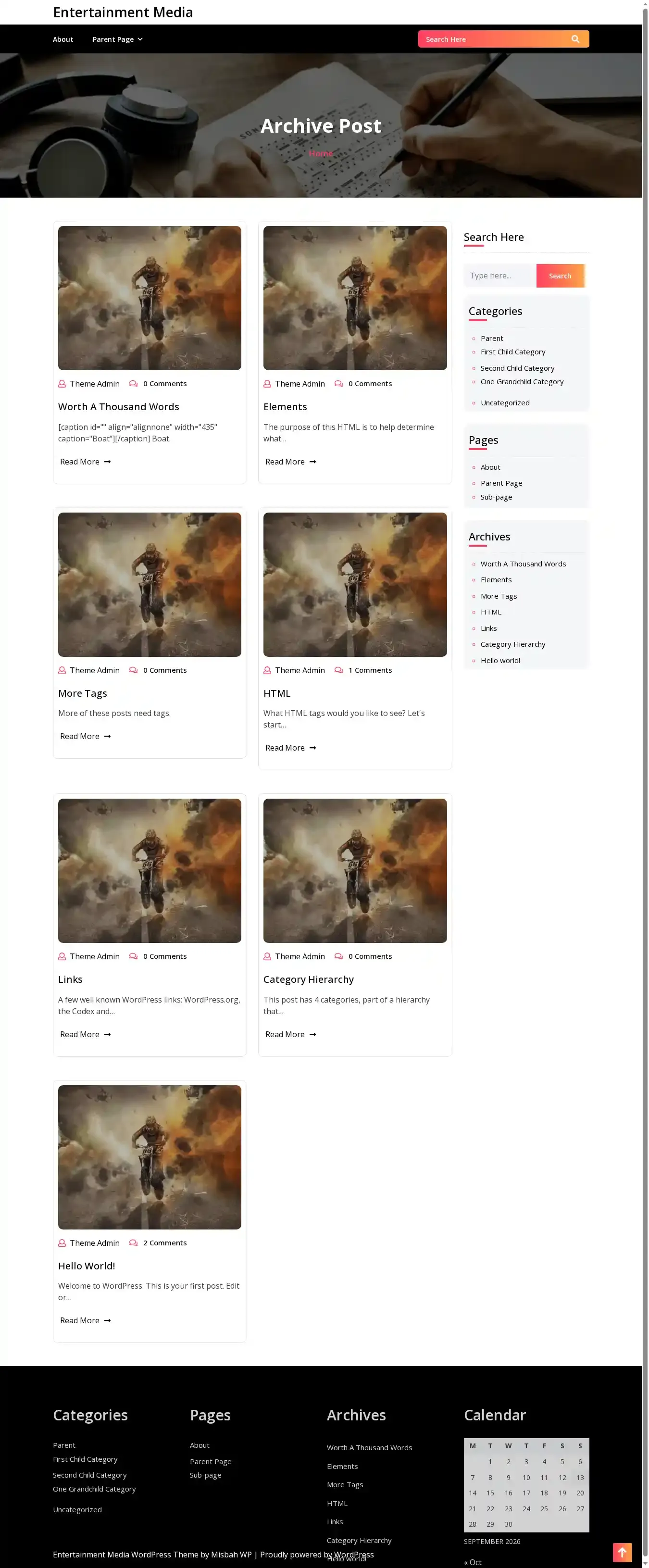Entertainment Media home page on desktop