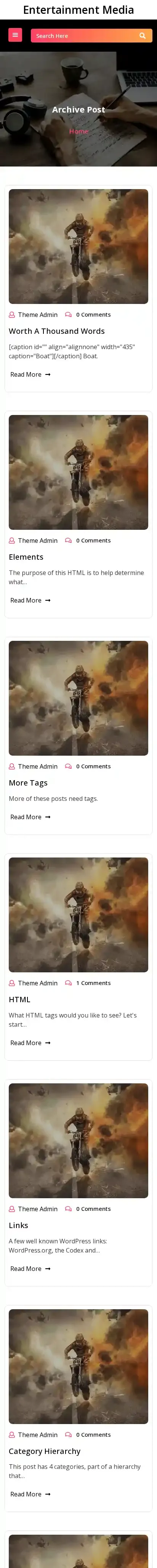 Entertainment Media home page on mobile