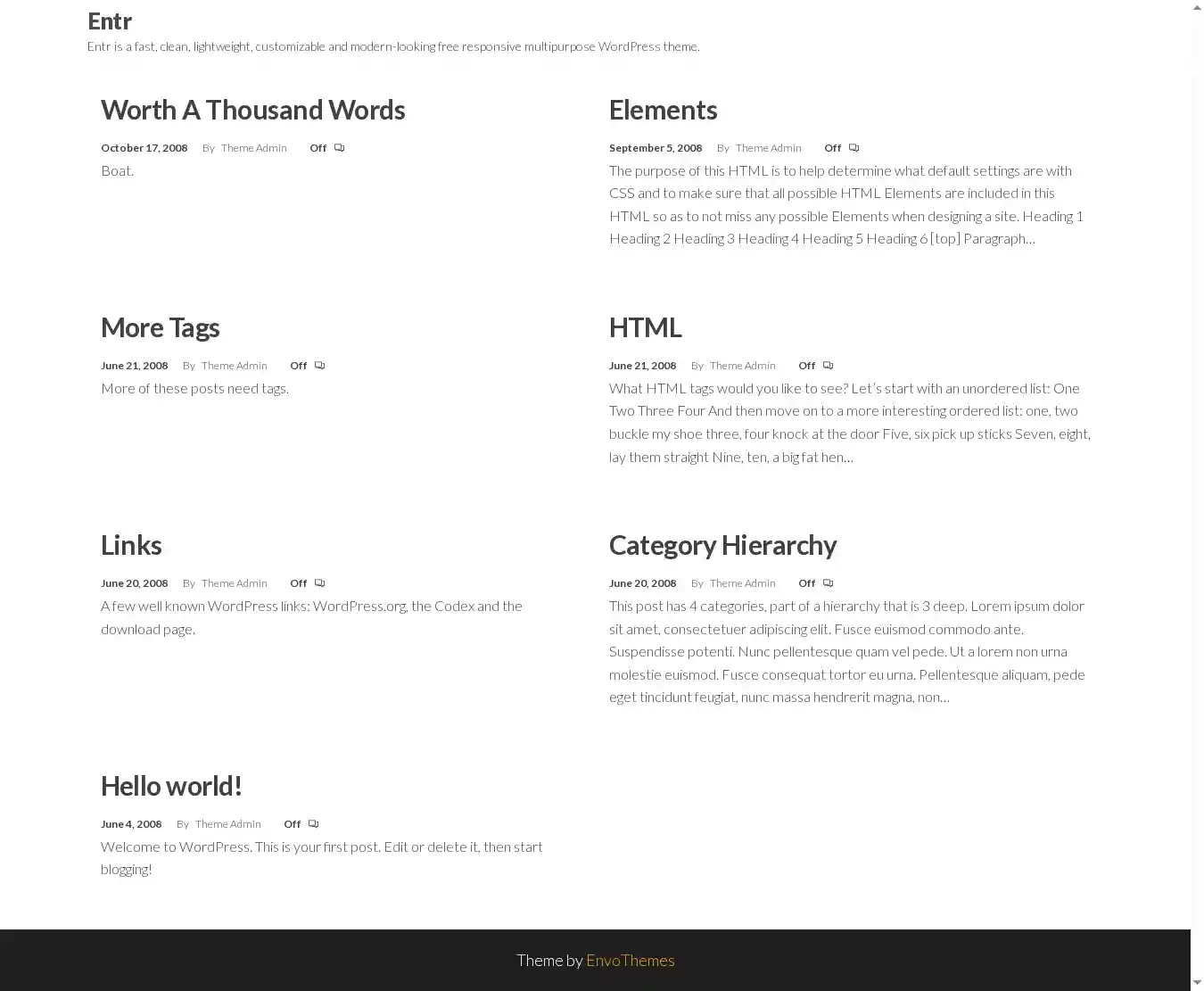 Entr home page on desktop