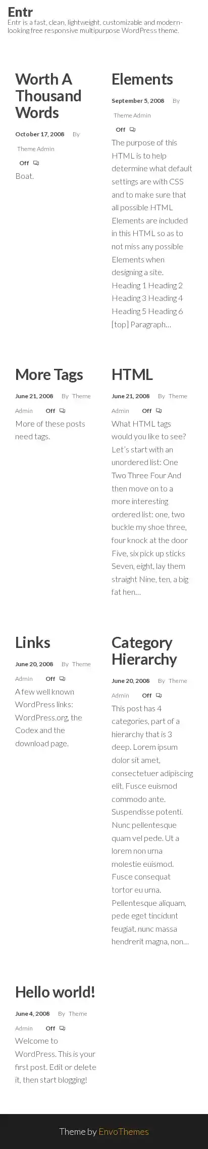 Entr home page on mobile
