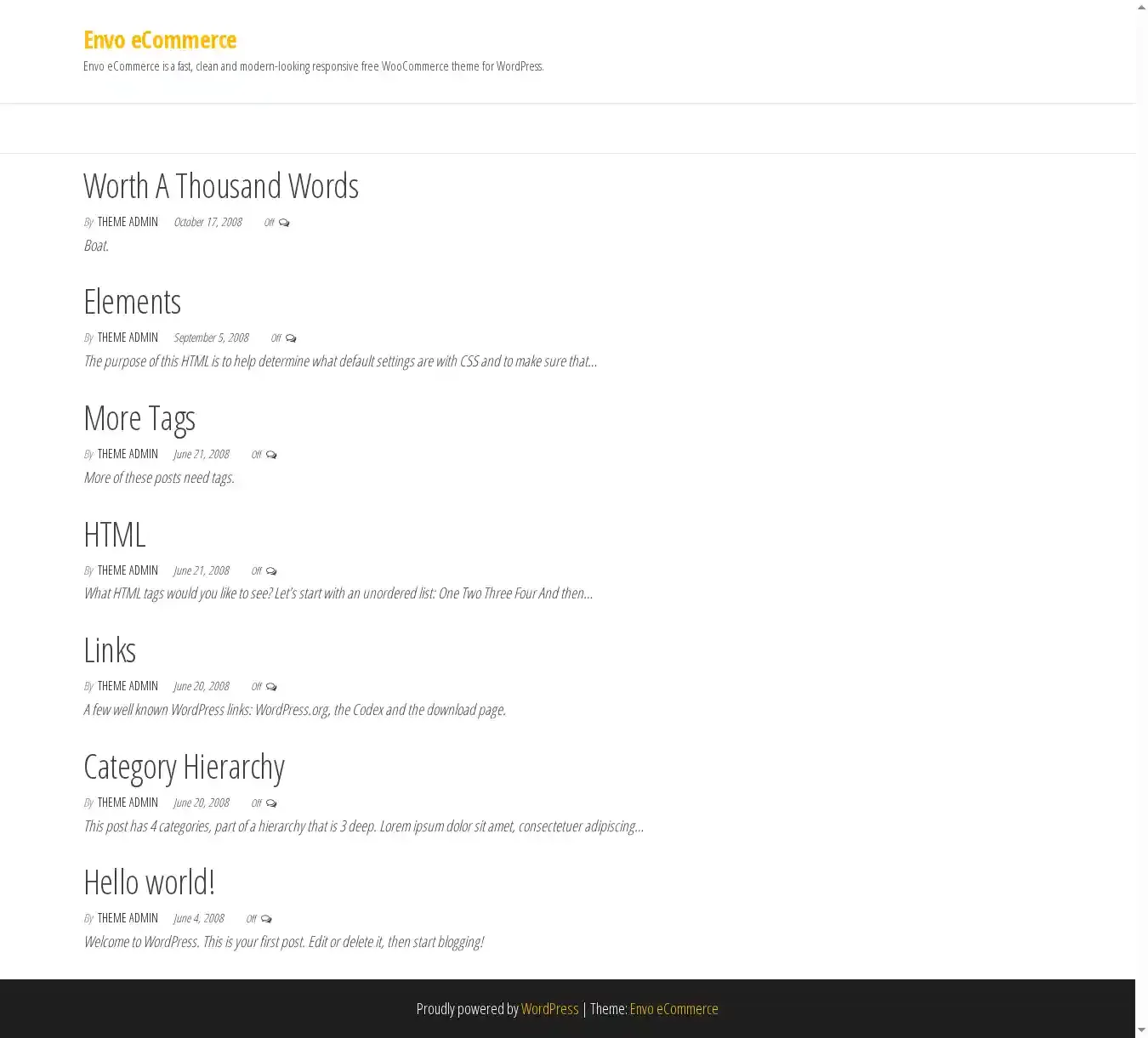Envo eCommerce home page on desktop