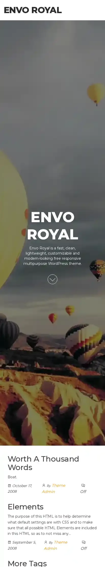 Envo Royal home page on mobile