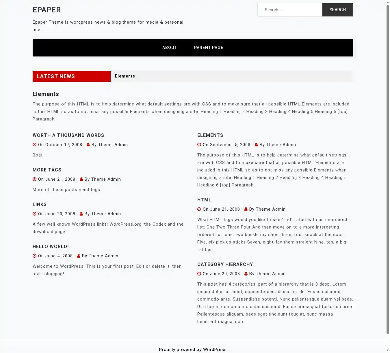 Epaper home page on desktop