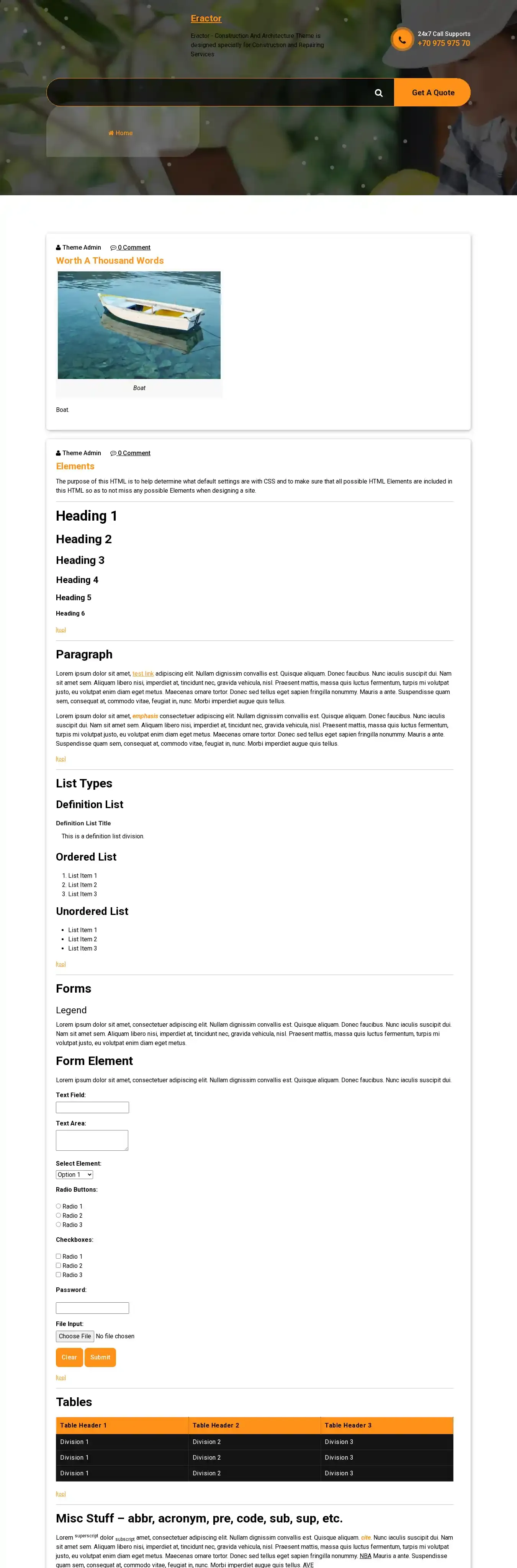 Eractor home page on desktop