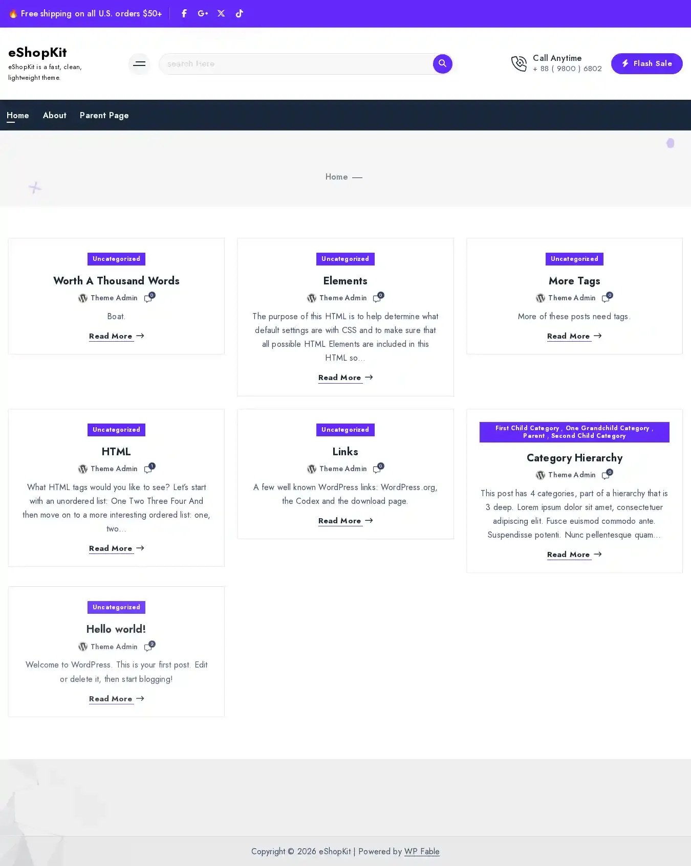 eShopKit home page on desktop
