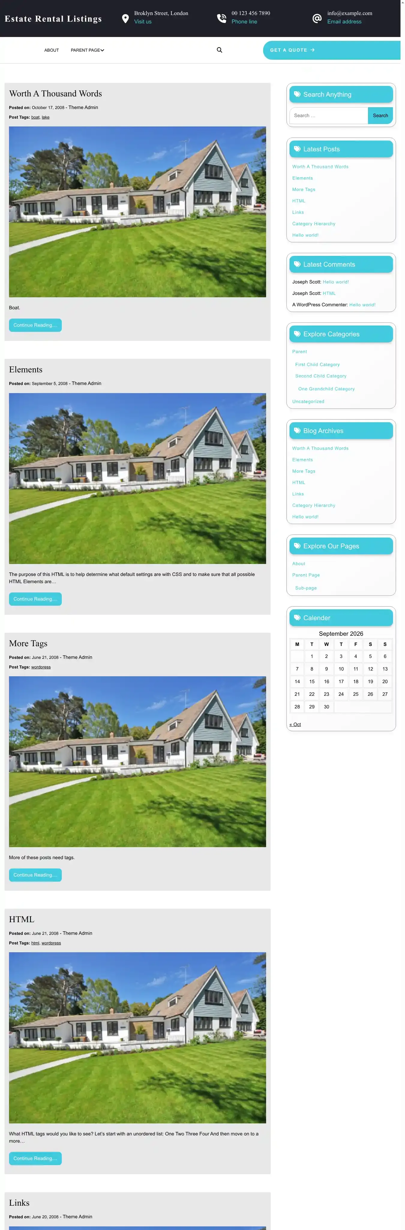 Estate Rental Listings home page on desktop