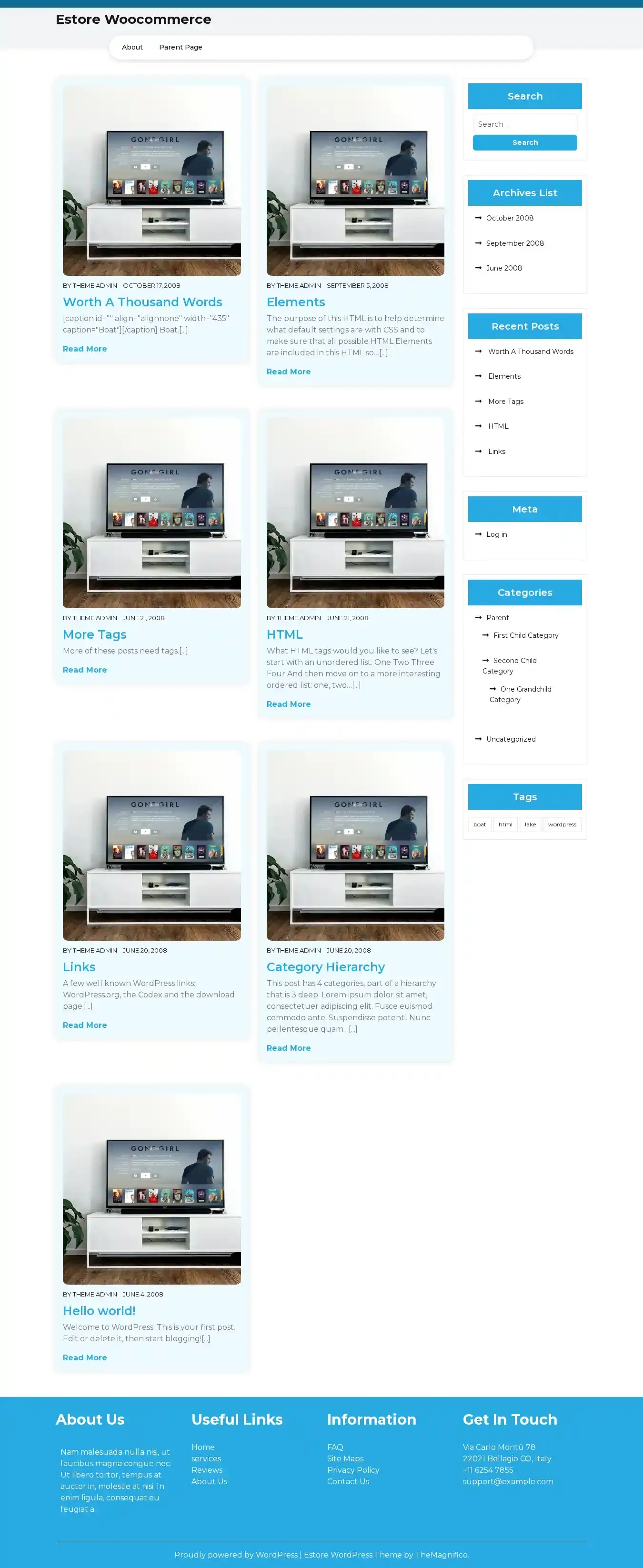 Estore Woocommerce home page on desktop
