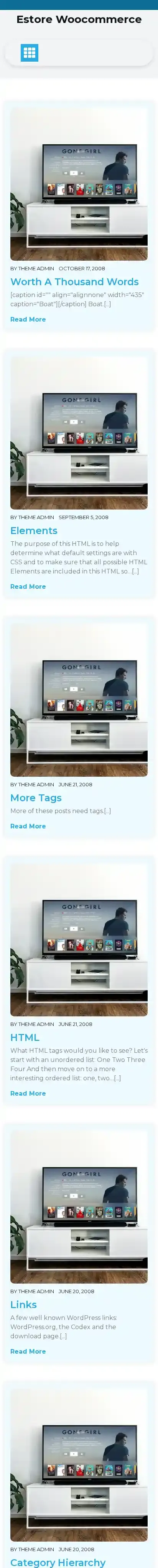 Estore Woocommerce home page on mobile