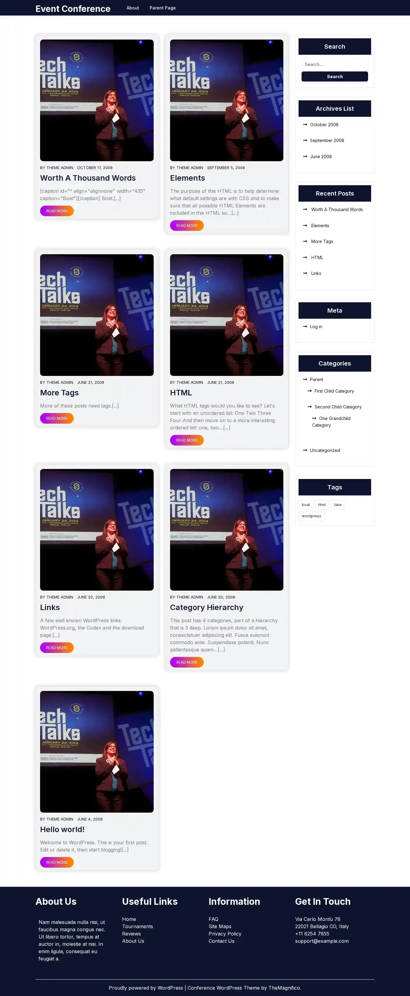 Event Conference home page on desktop