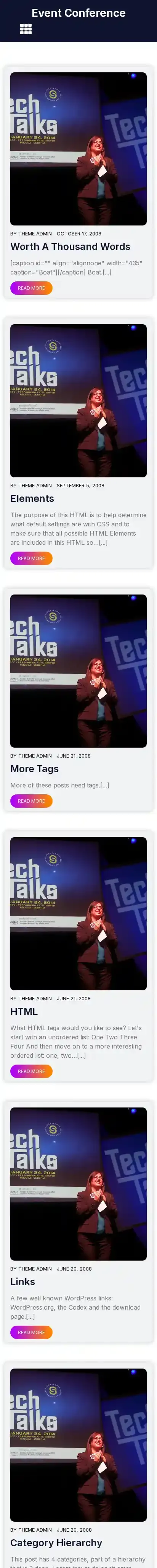 Event Conference home page on mobile
