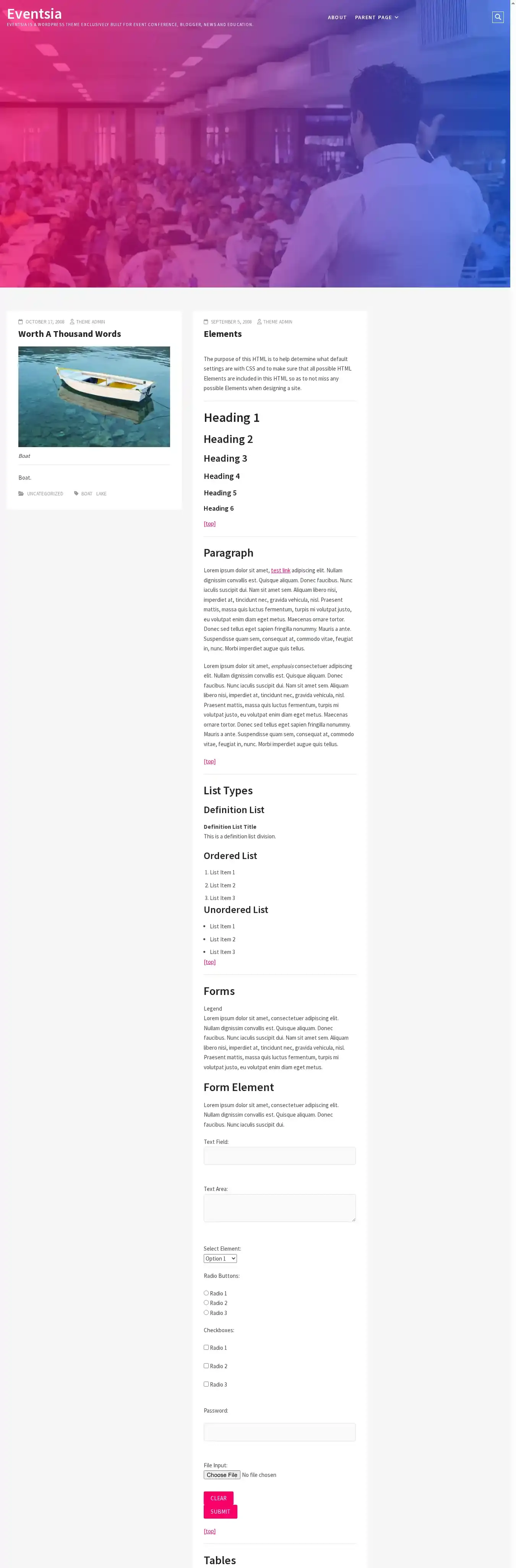 Eventsia home page on desktop