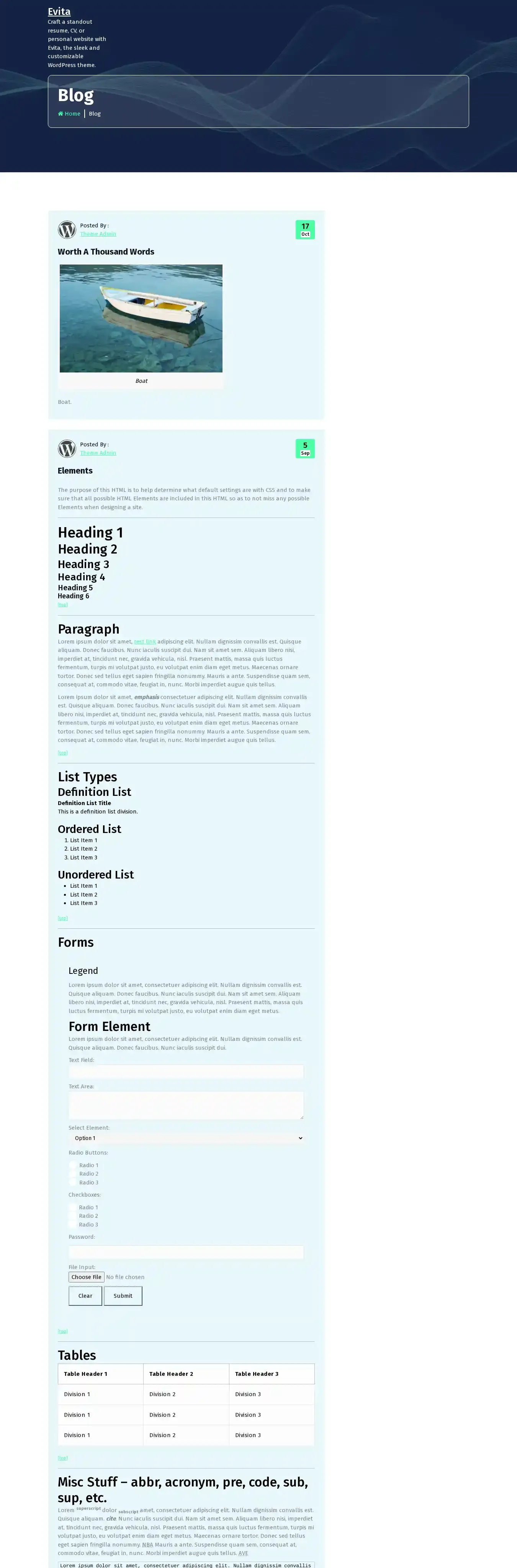 Evita home page on desktop