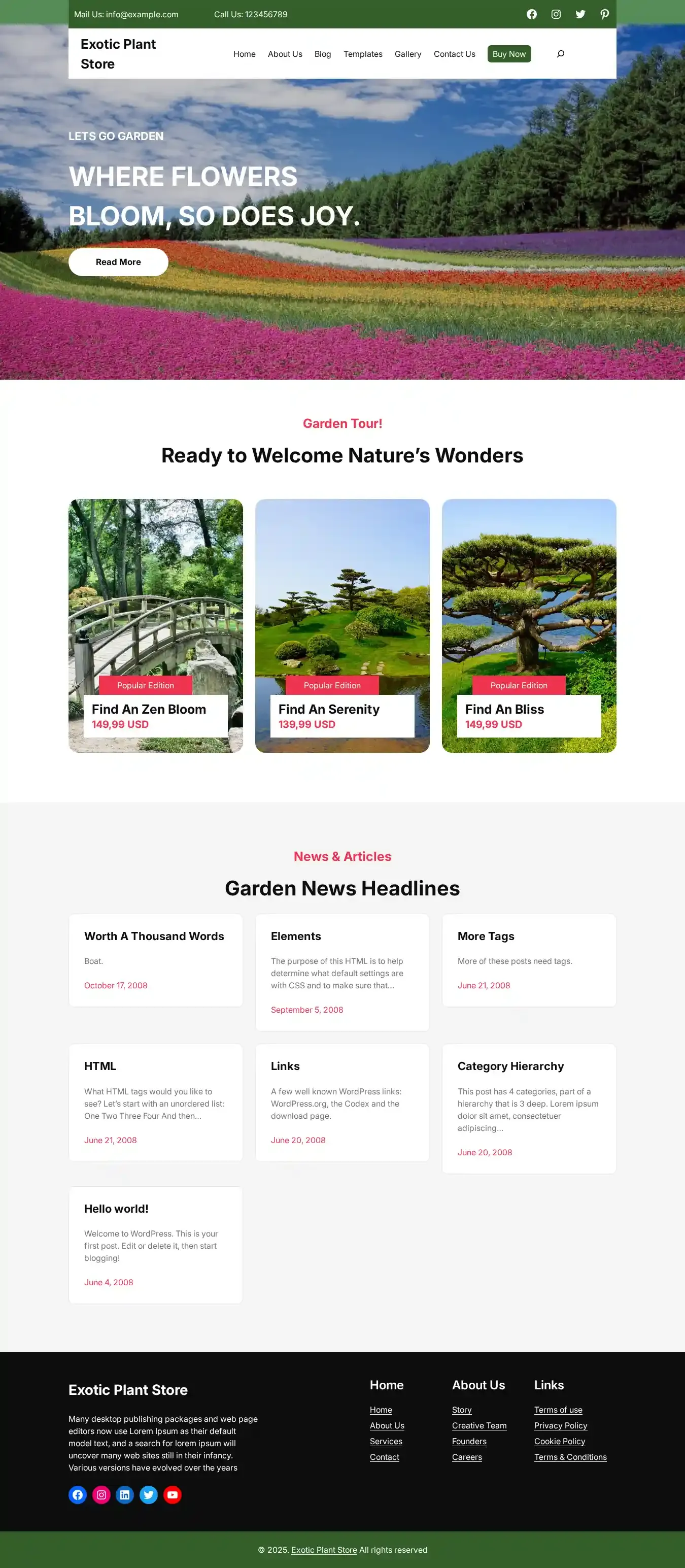 Exotic Plant Store home page on desktop