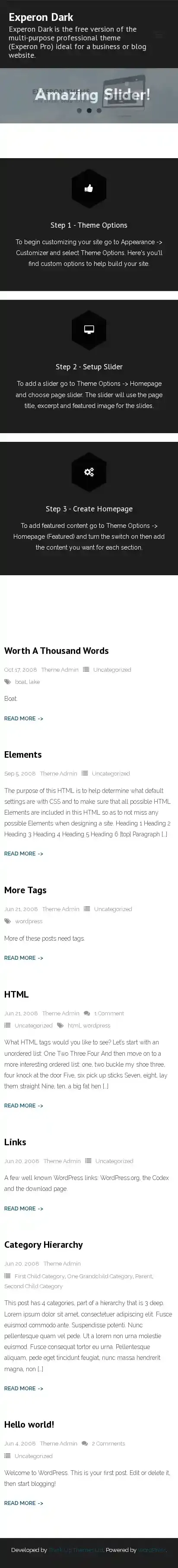 Experon Dark home page on mobile