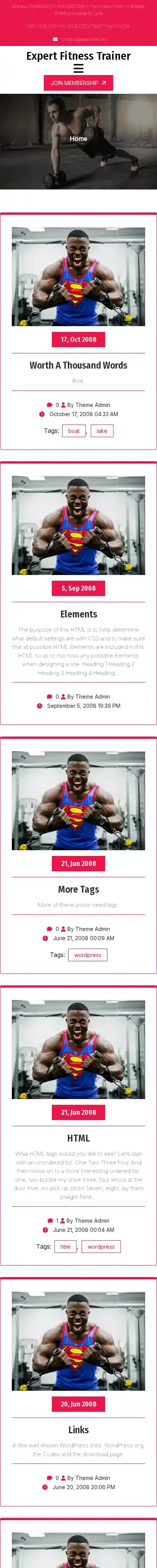 Expert Fitness Trainer home page on mobile