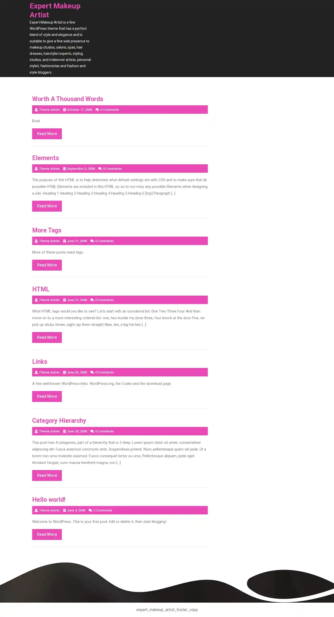 Expert Makeup Artist home page on desktop