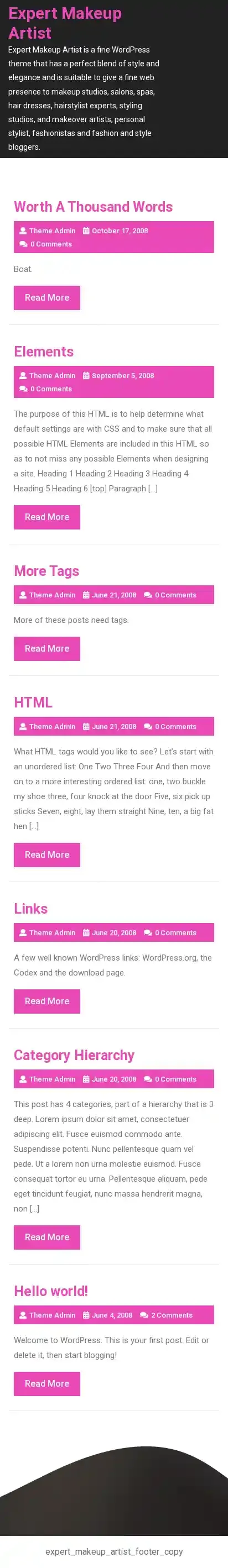 Expert Makeup Artist home page on mobile