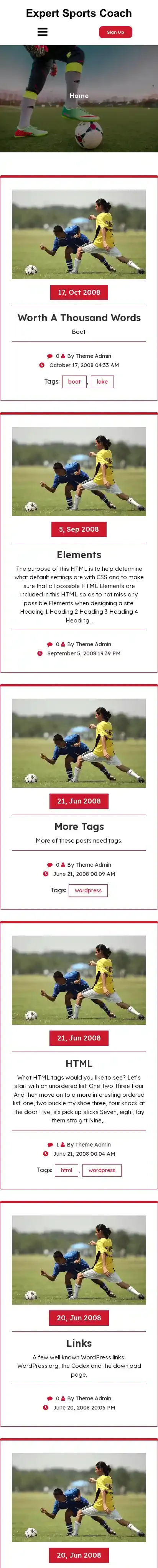 Expert Sports Coach home page on mobile