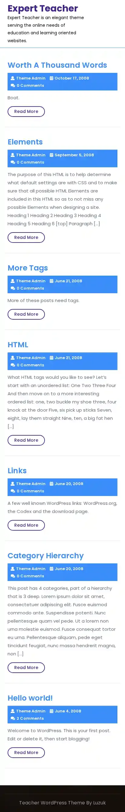 Expert Teacher home page on mobile