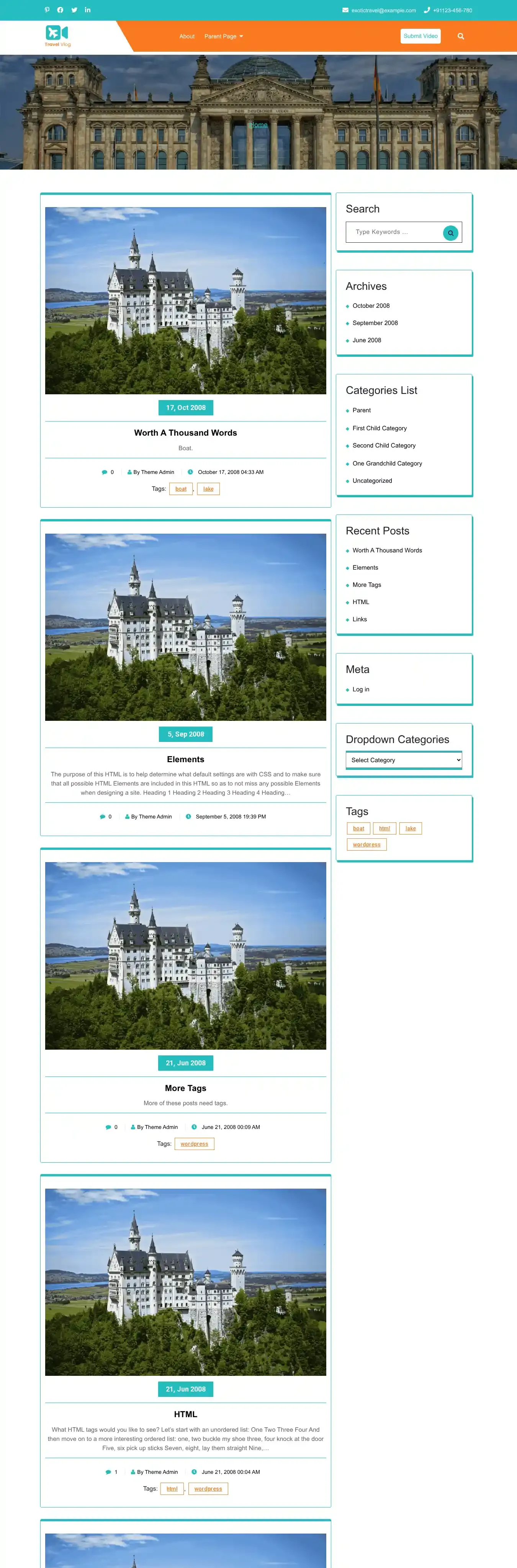 Expert Travel Vlogger home page on desktop