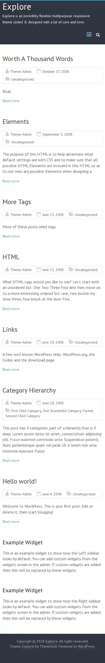 Explore home page on mobile
