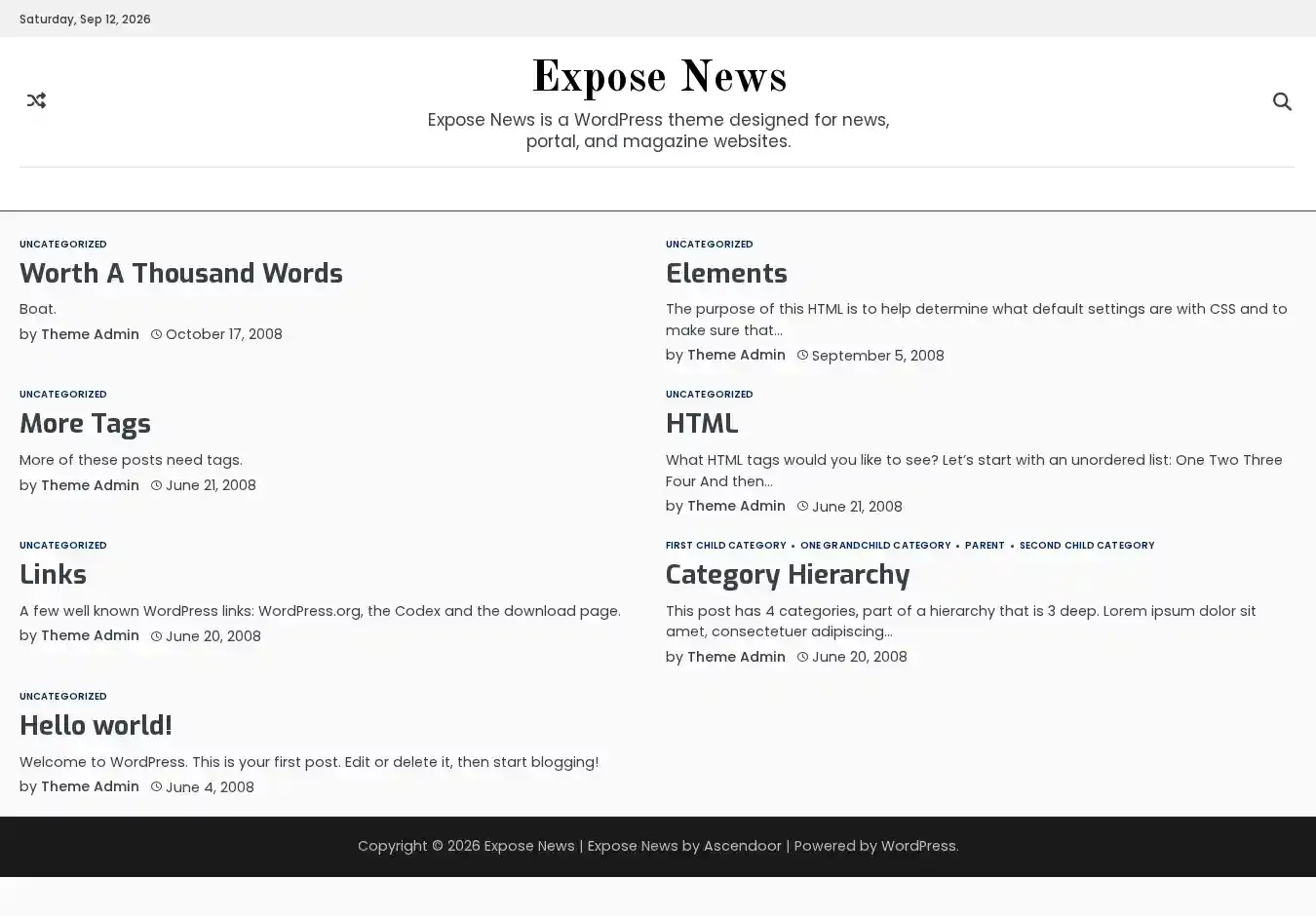 Expose News home page on desktop