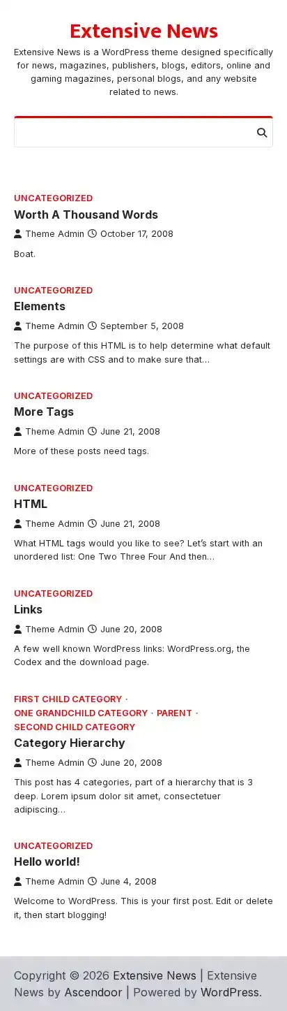 Extensive News home page on mobile
