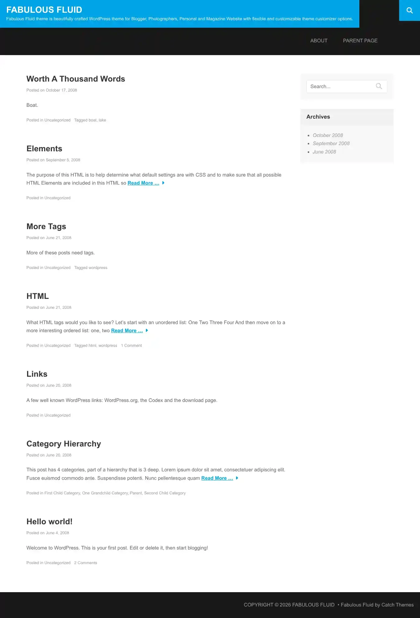 Fabulous Fluid home page on desktop