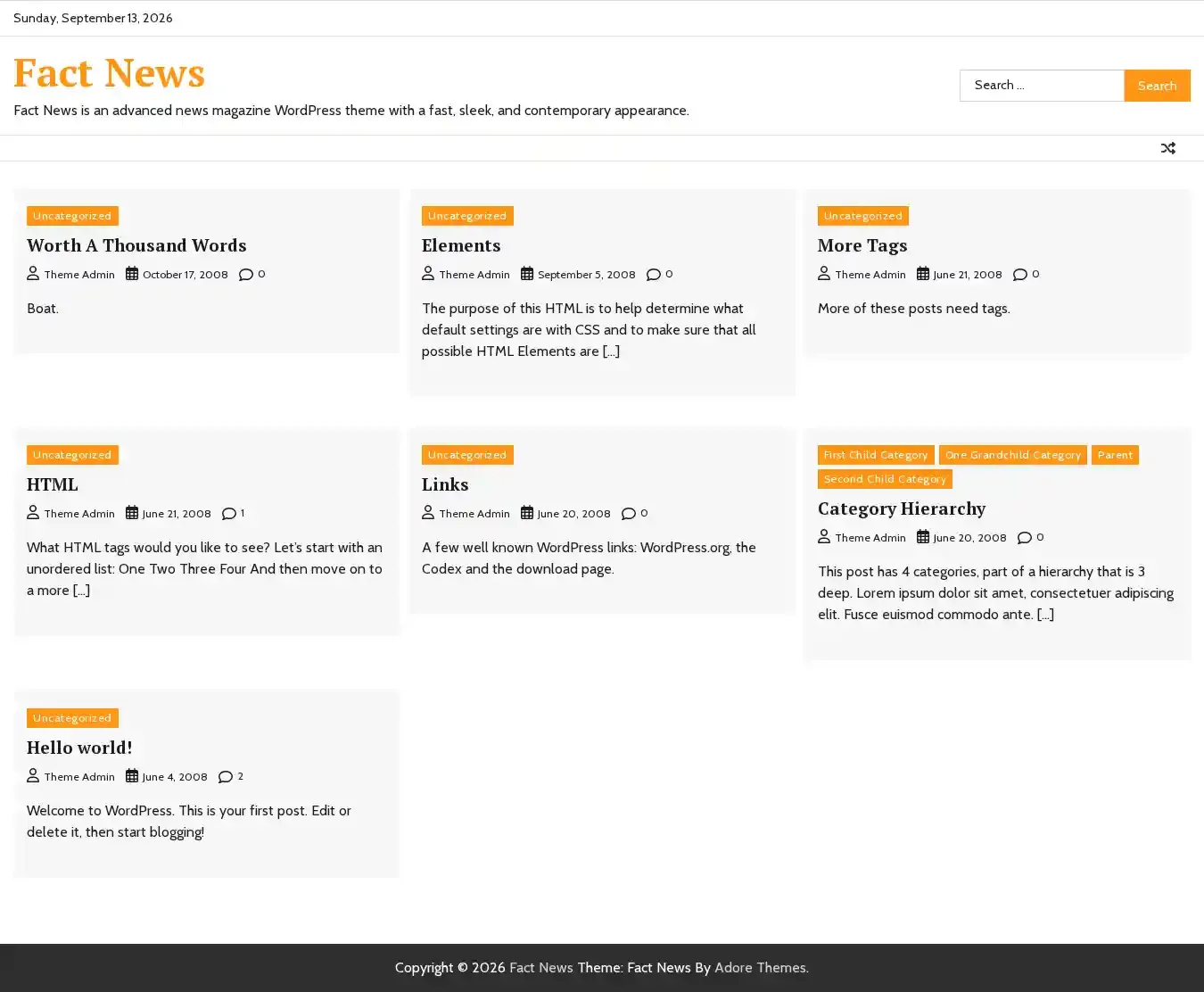 Fact News home page on desktop