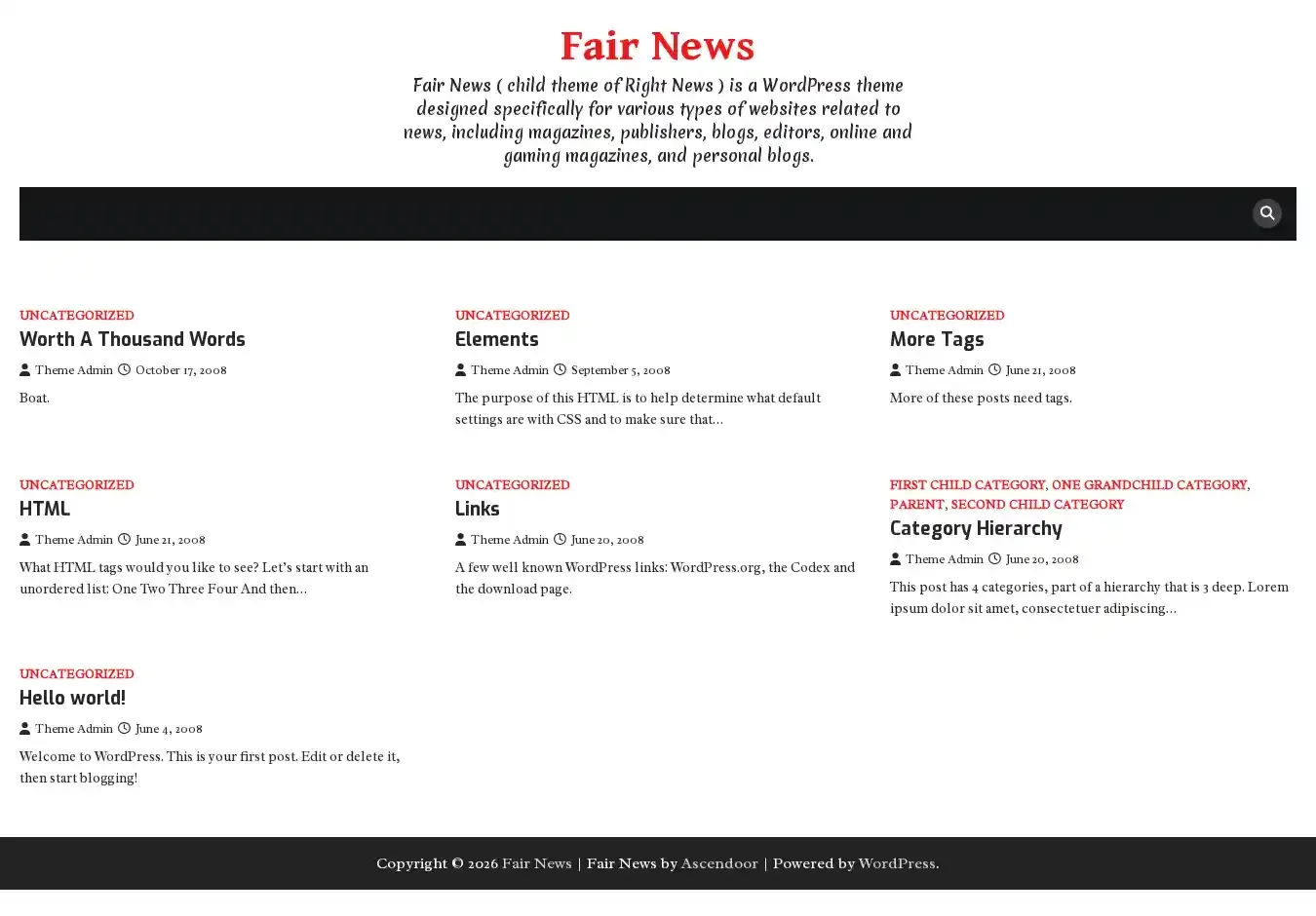 Fair News home page on desktop