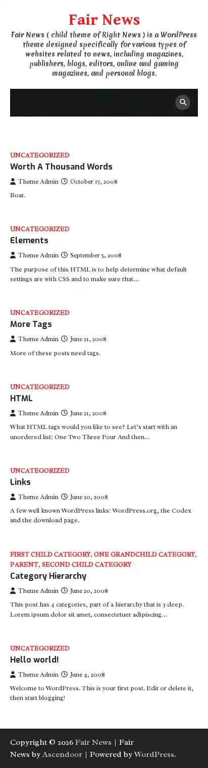 Fair News home page on mobile