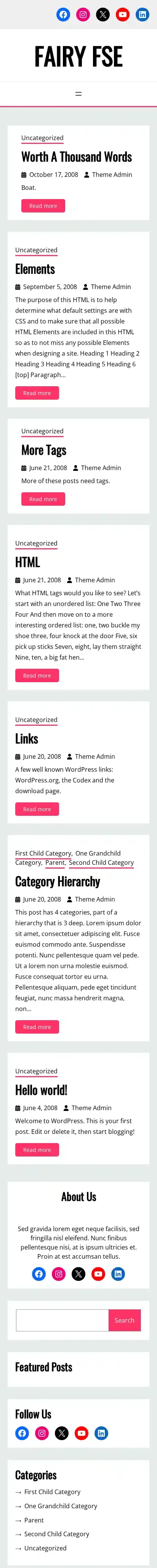 Fairy FSE home page on mobile