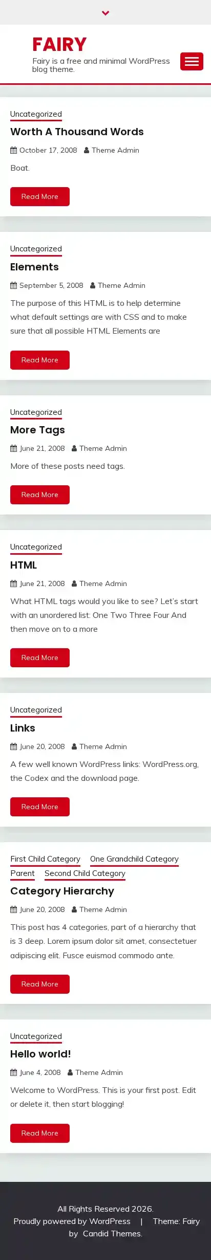 Fairy home page on mobile