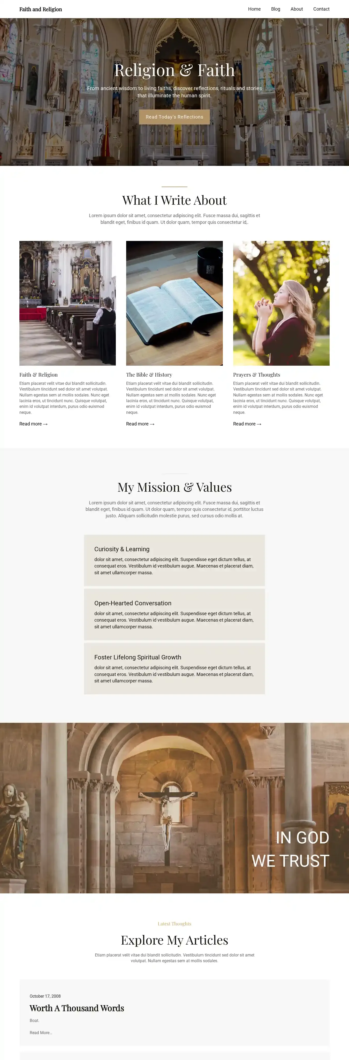 Faith and Religion home page on desktop