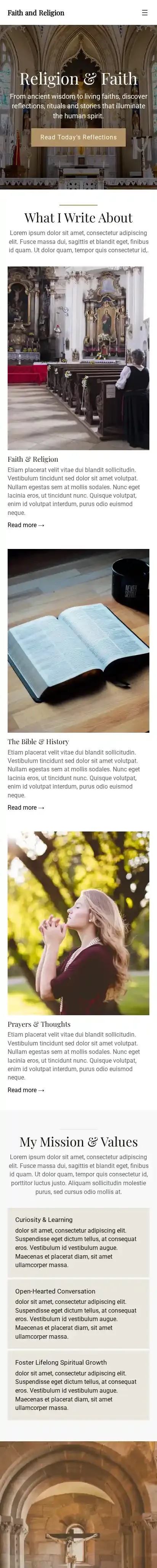 Faith and Religion home page on mobile
