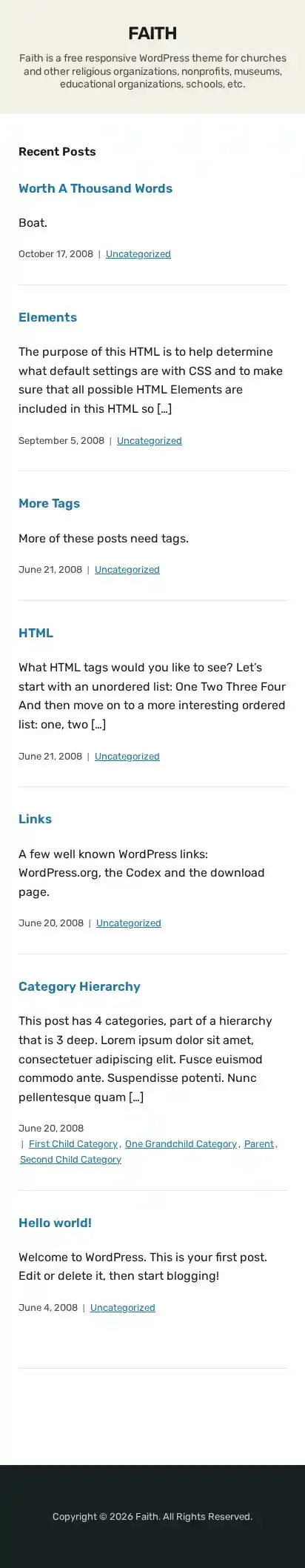 Faith home page on mobile