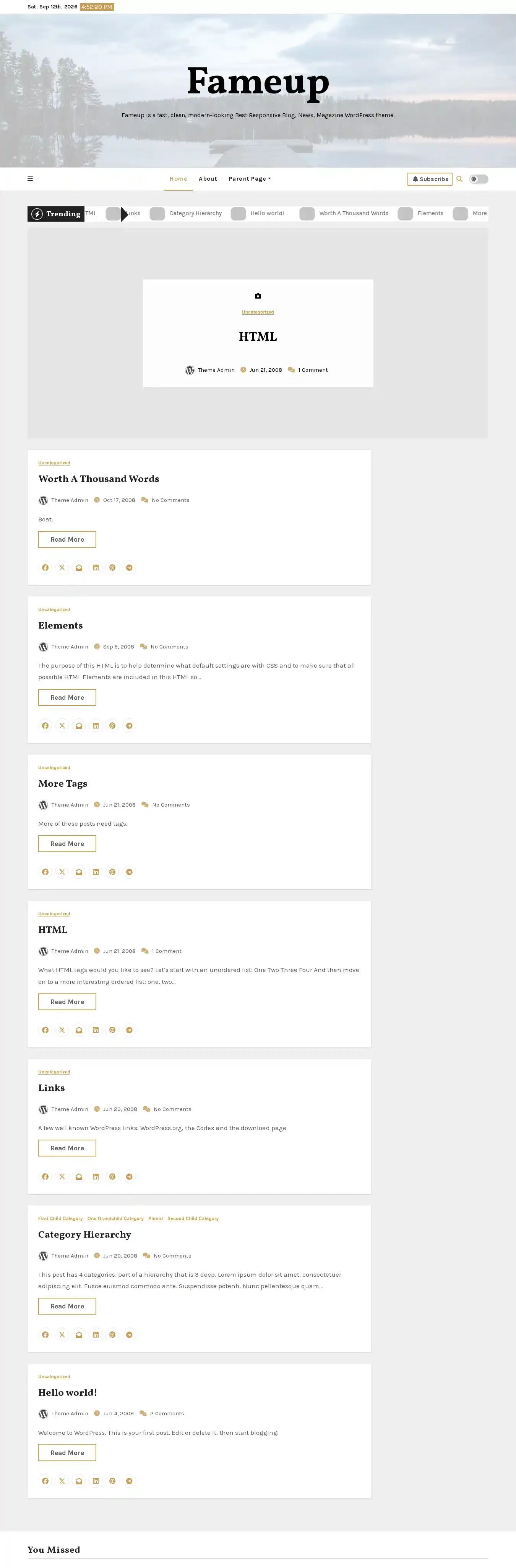 Fameup home page on desktop