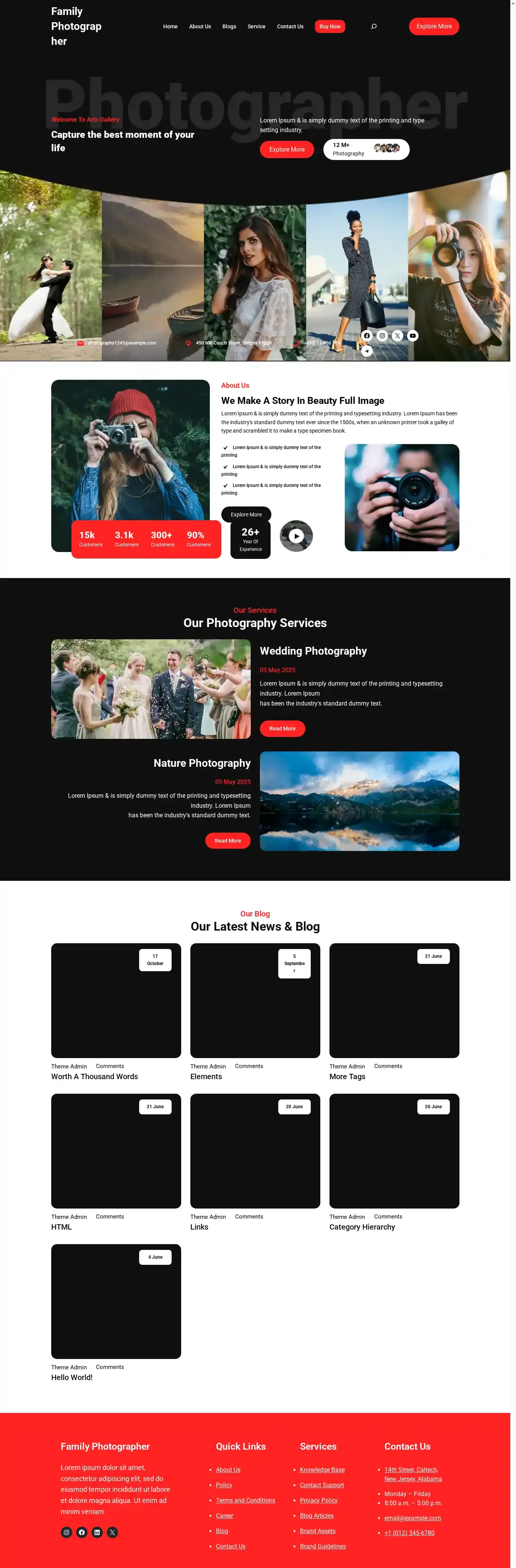 Family Photographer home page on desktop