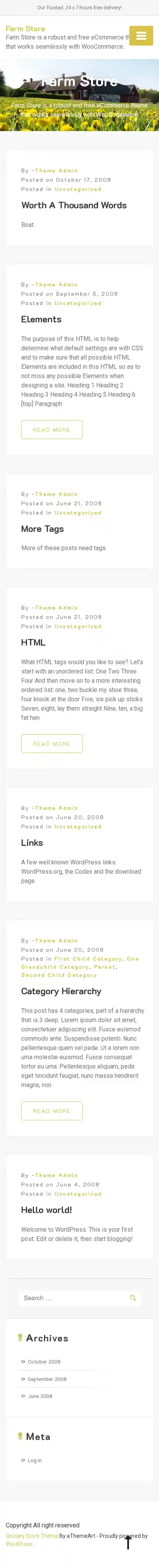 Farm Store home page on mobile