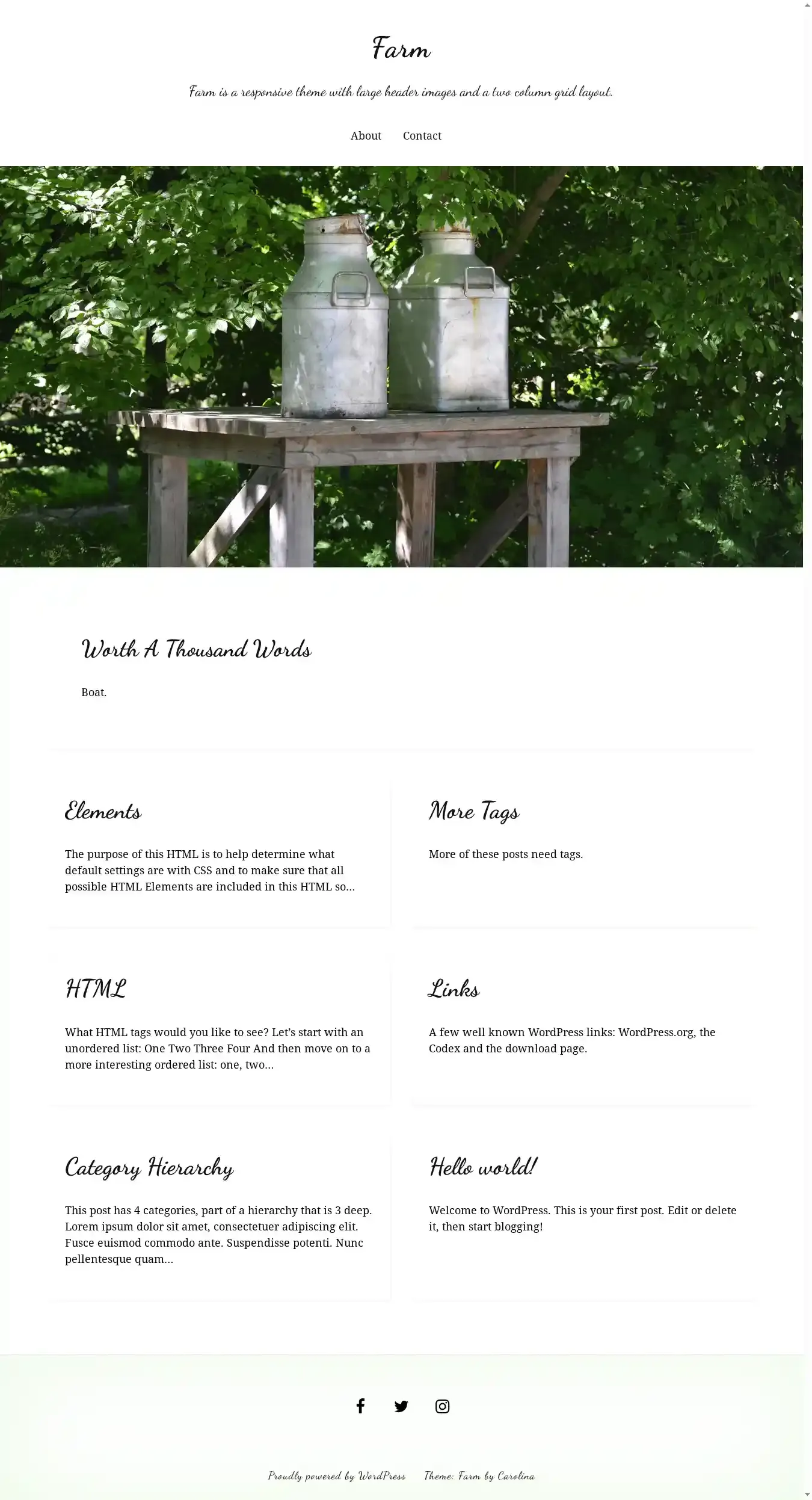Farm home page on desktop
