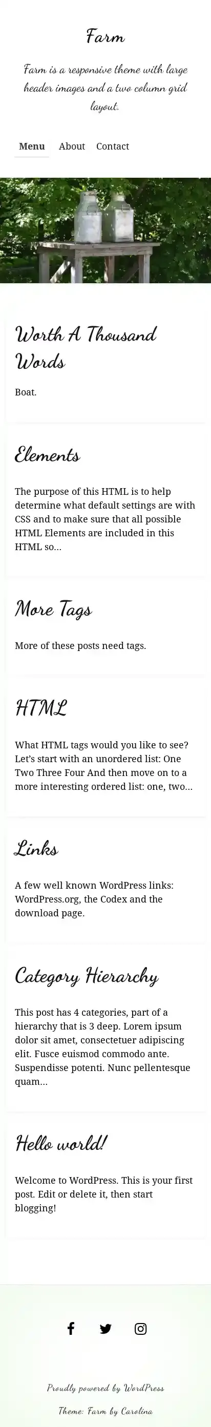 Farm home page on mobile