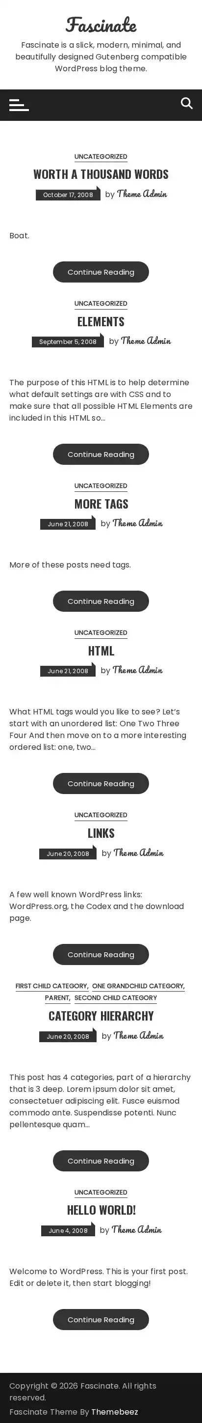 Fascinate home page on mobile