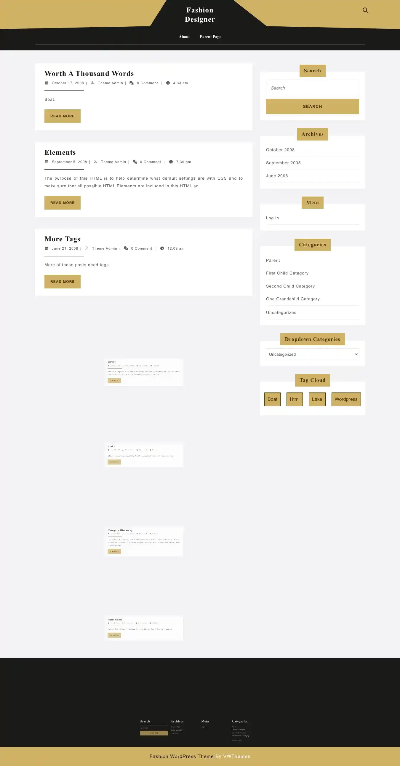 Fashion Designer home page on desktop