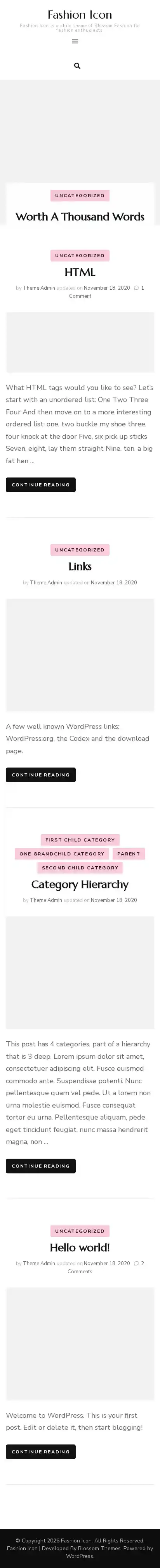 Fashion Icon home page on mobile