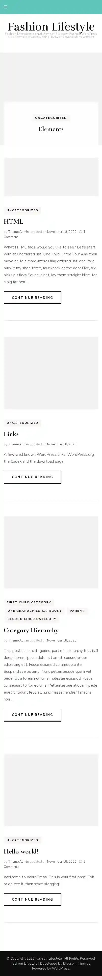 Fashion Lifestyle home page on mobile