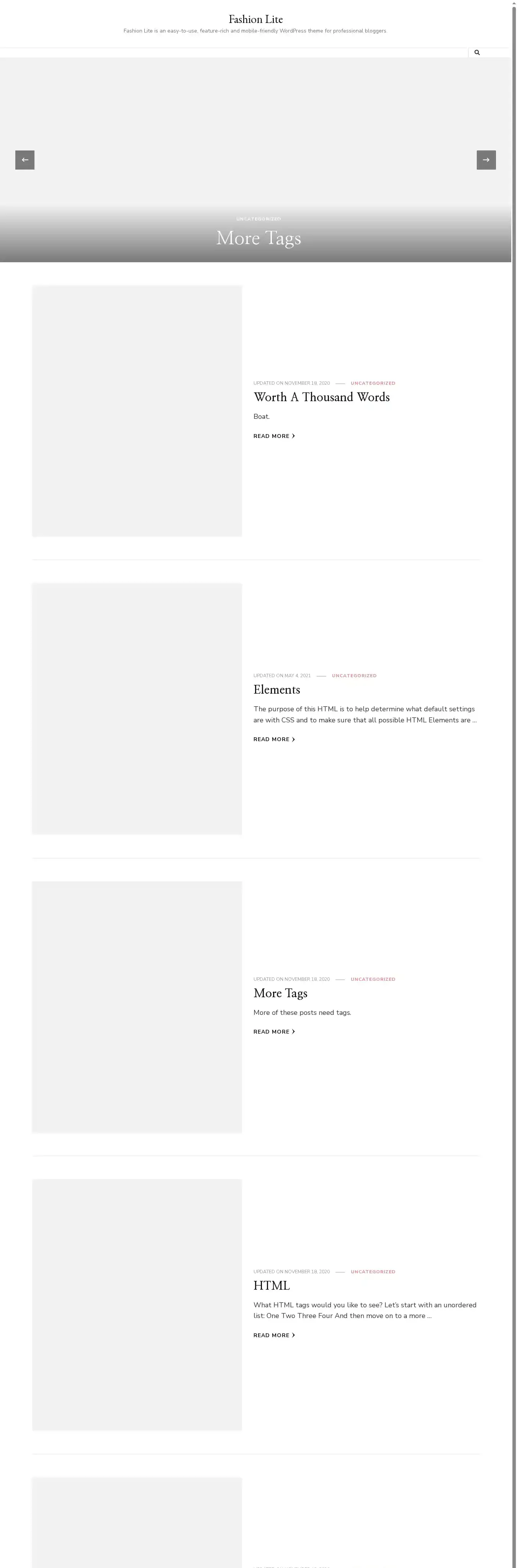 Fashion Lite home page on desktop